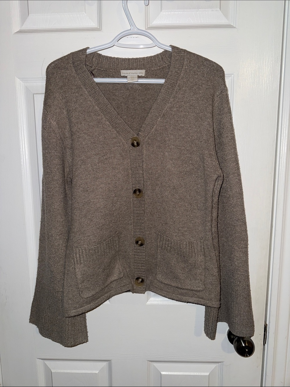 House of Harlow 1960 Taupe Button-Front V-Neck Cardigan